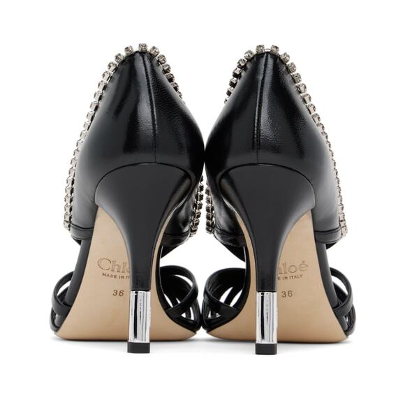 CHLOE Leonie Cutout Embellished Leather Pumps in Black & Silver 38 - Picture 5 of 5